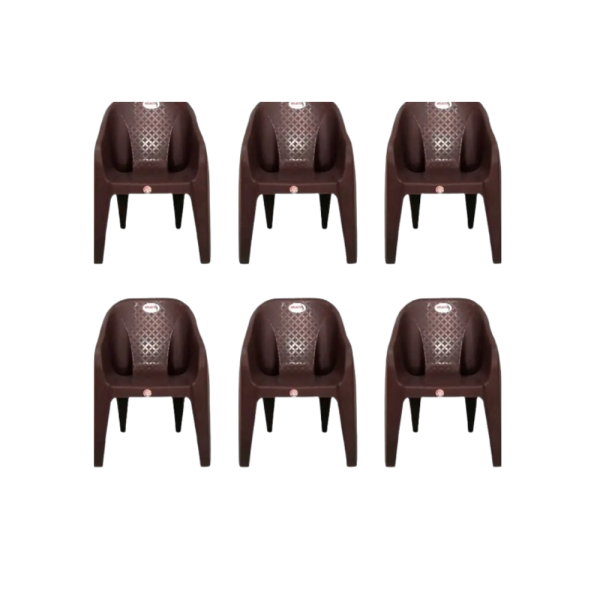 ARLAVYA Jolly Model Plastic Sofa Chair For Living Room Office Garden Home Set of 6 Plastic Outdoor Chair (Dark Brown, Set of 6, Pre-assembled)